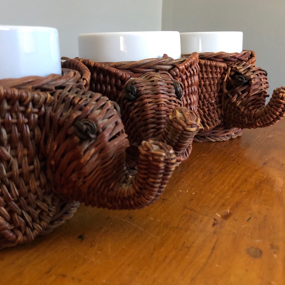 A Small Herd of Wicker Elephant Cups